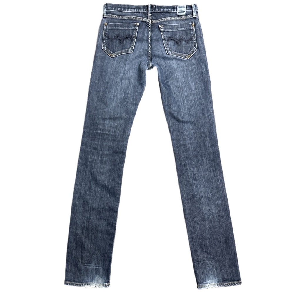 GOLDSIGN women's lowrise dark faded embroidered "misfit" straight leg jeans, 27"